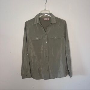 Chico’s Button Front Shirt‎ Modal Silky Sage Green Roll Tab Sleeve size 1 - US M